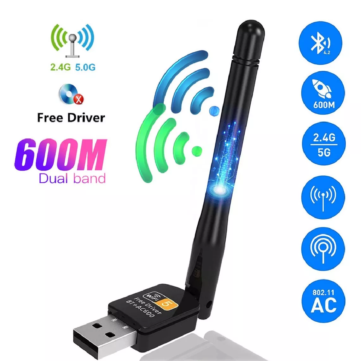 Antena Usb Wifi Adaptador Inalámbricade 600mbps Bluetooth