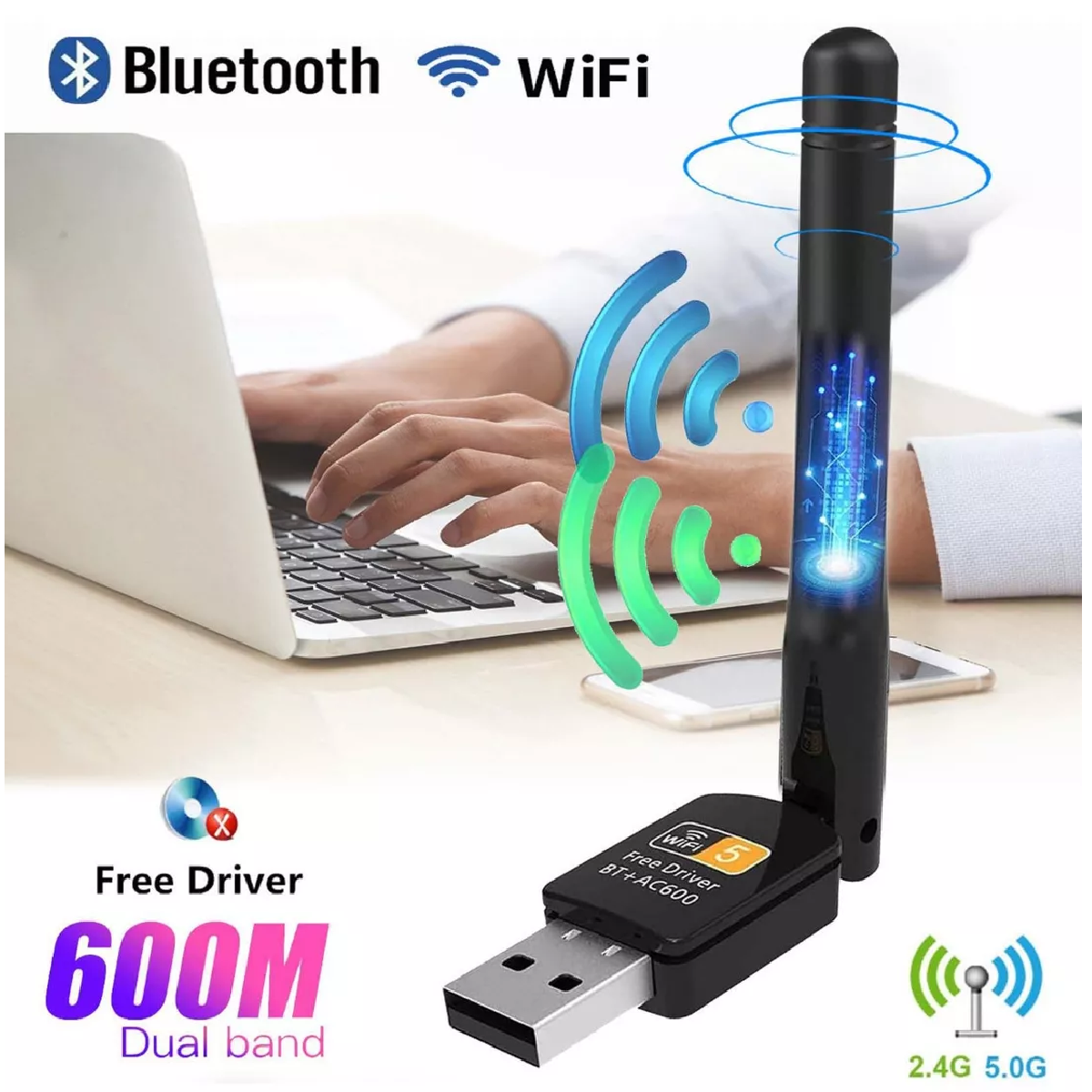 Antena Usb Wifi Adaptador Inalámbricade 600mbps Bluetooth