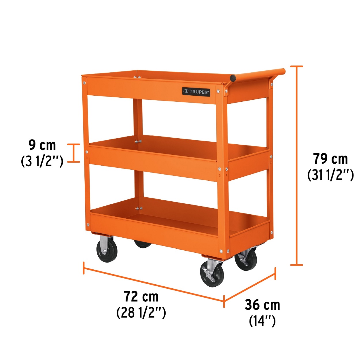 Carro carrito de servicio metálico charolas de uso Rudo hasta 120 kg Truper 
