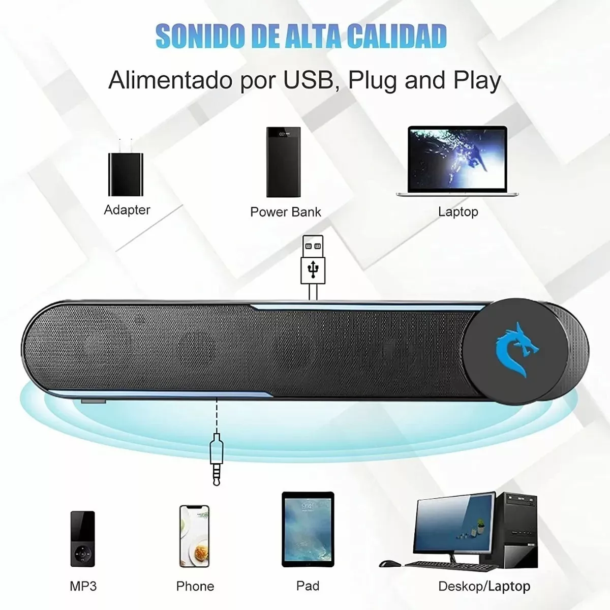 Altavoces de PC de computadora, altavoz multimedia con sonido estéreo  alimentado por USB