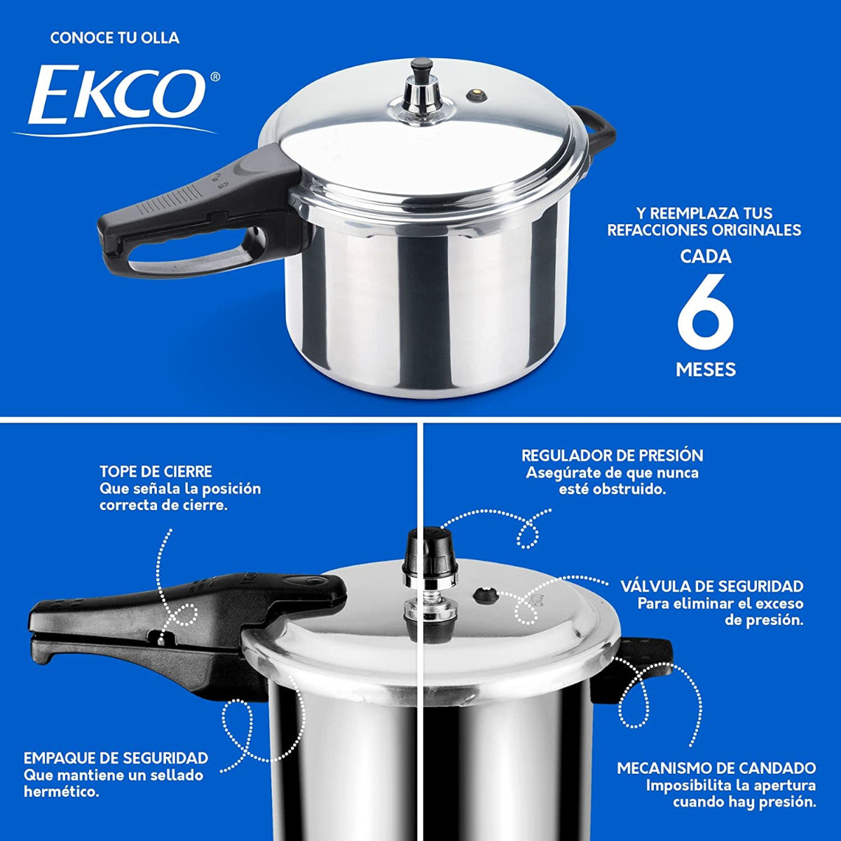 Olla express presión EKCO Clásica 7 Lts 5 sistemas de seguridad