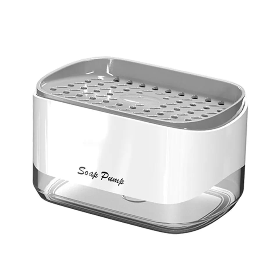 ZCCZ Dispensador de jabón blanco con soporte para esponja, bomba  dispensadora de jabón de cocina, organizador de esponja y soporte para  cepillo 3 en