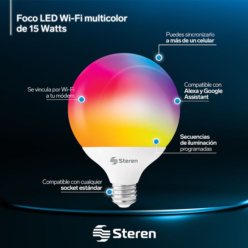Foco Led Wi-fi Multicolor 15 W Alexa Google Assistant Steren