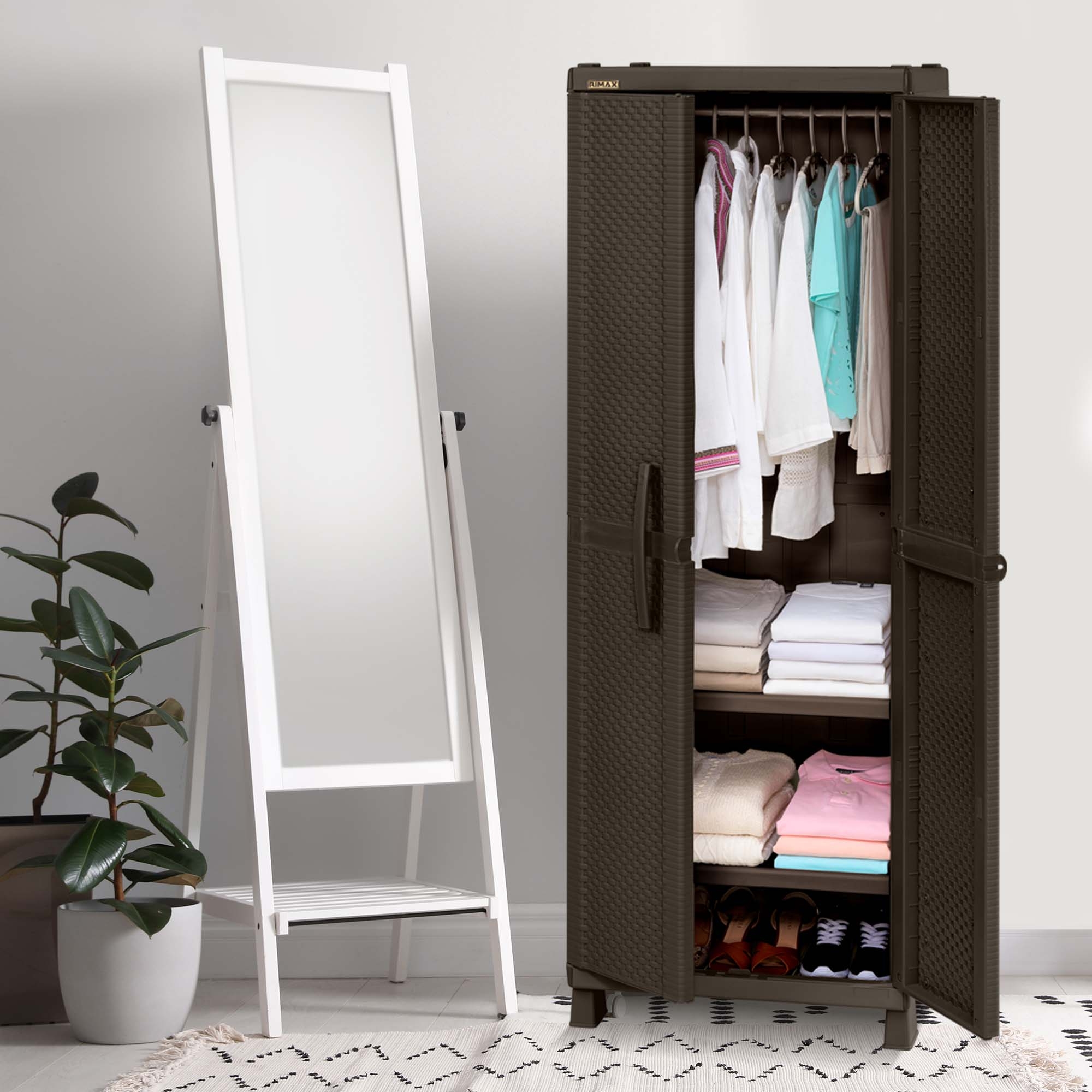 Closet Armario Para Ropa Apariencia Rattan De Plastico Color Wengue