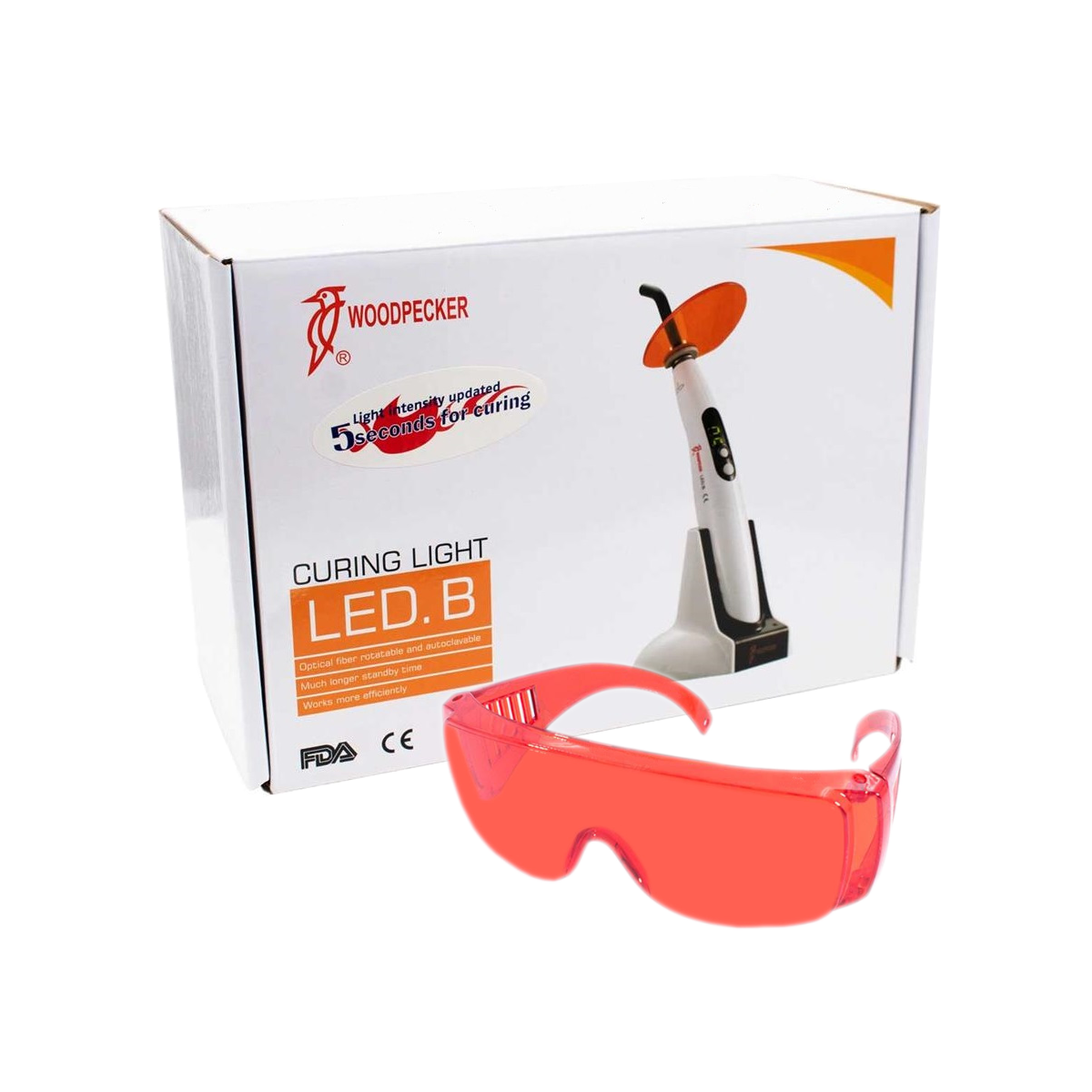 Lámpara fotocurado dental Resinas Inalámbrica Woodpecker LED B + Lentes de protección.