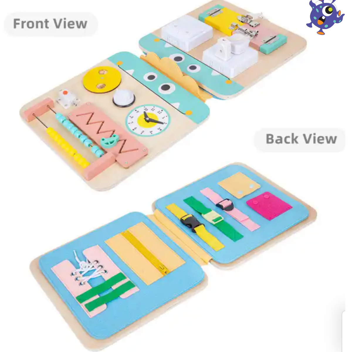 Tablero Sensorial Para Niños Pequeños Montessori Mounstro Libro juguete