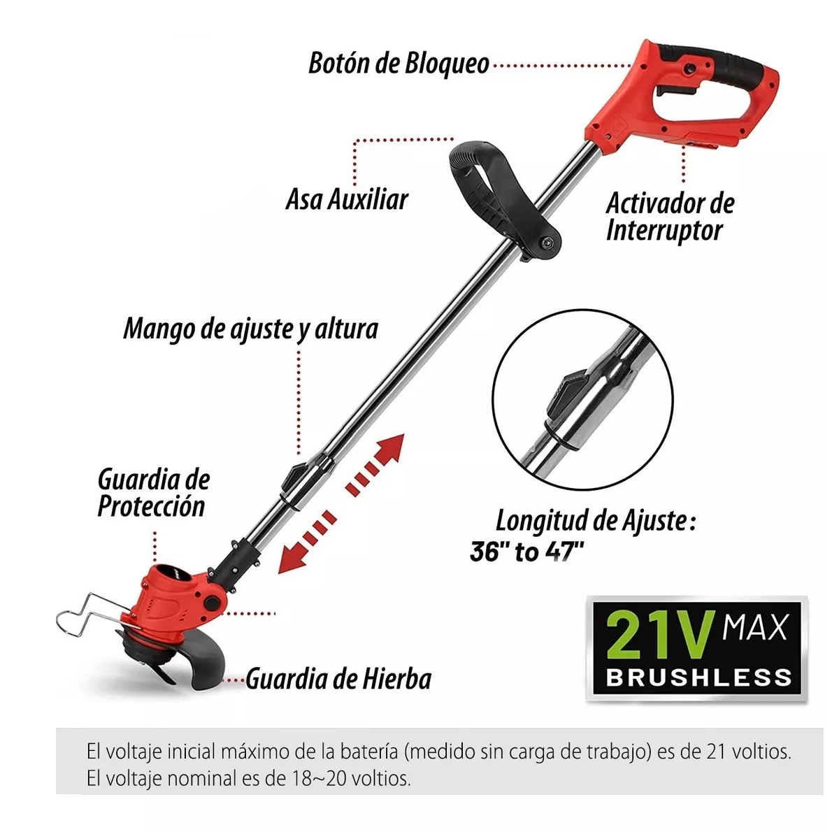 Desbrozadora Eléctrica Cortadora De Césped 21v Con 2 Batería