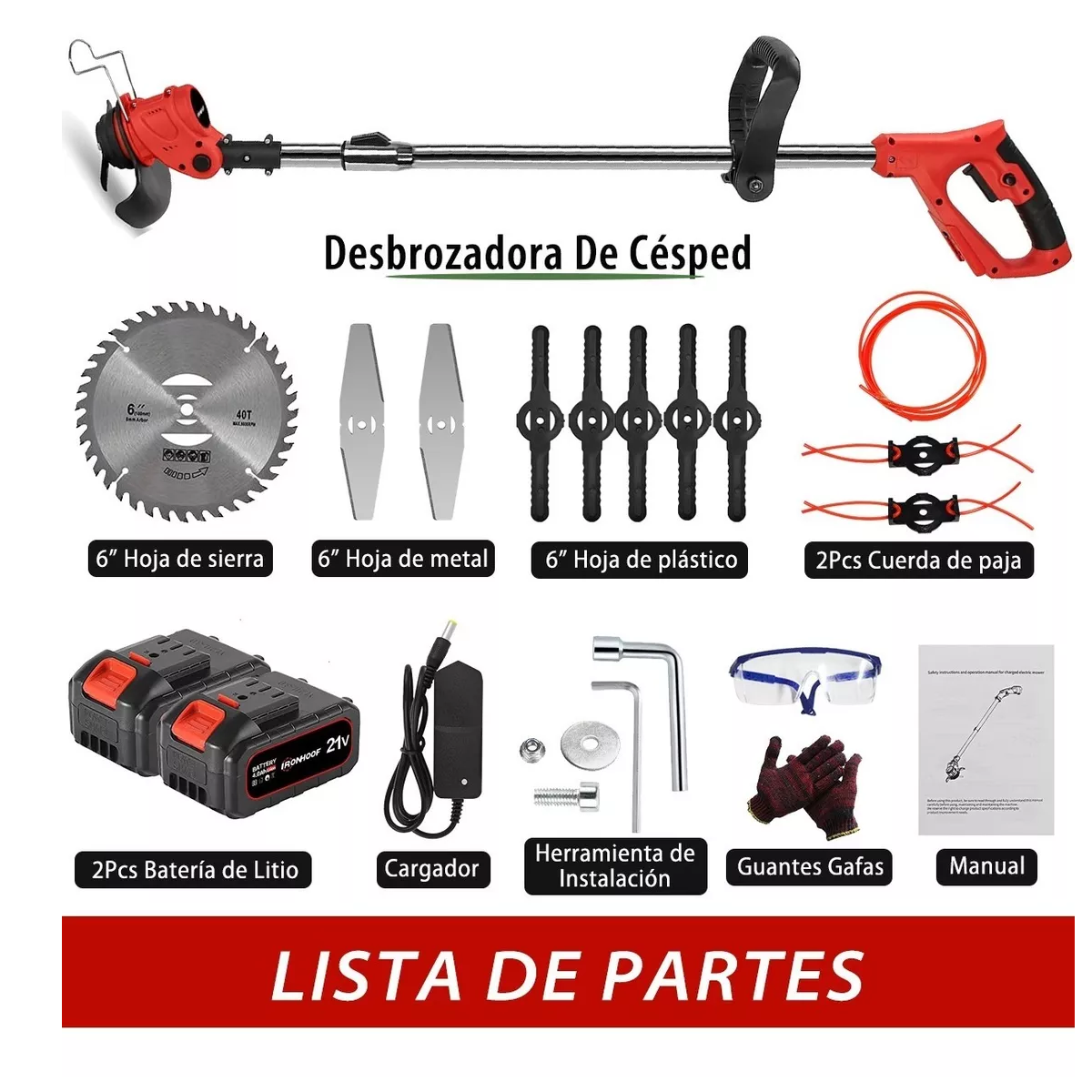 Desbrozadora Eléctrica Cortadora De Césped 21v Con 2 Batería