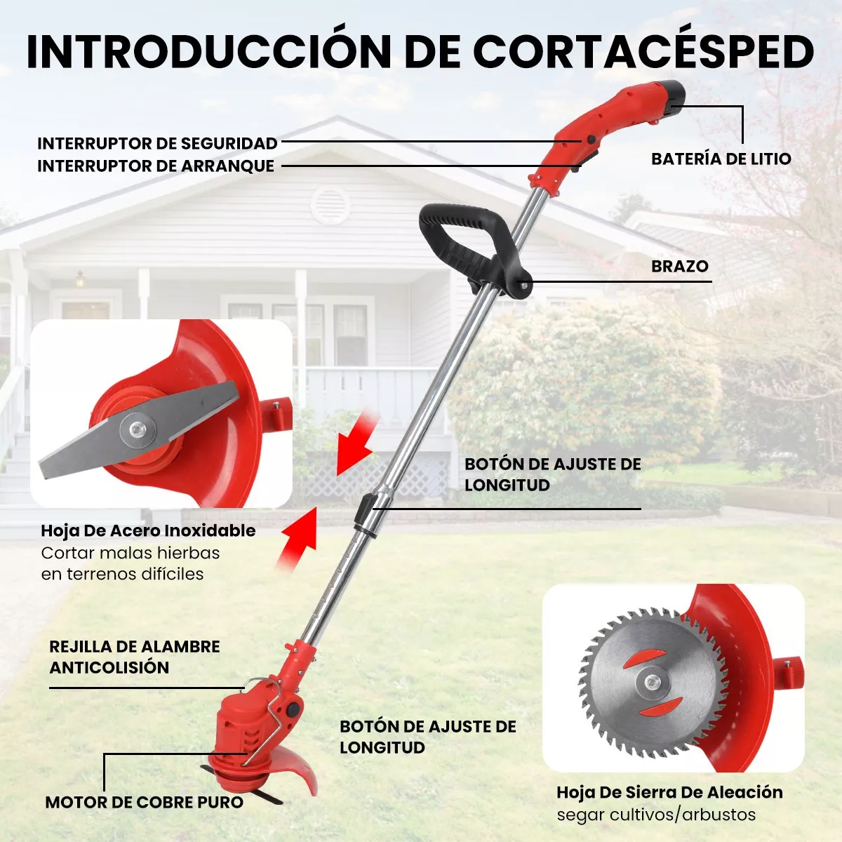 Desbrozadora De Césped Electrica Cortadora Pasto Inalámbrico