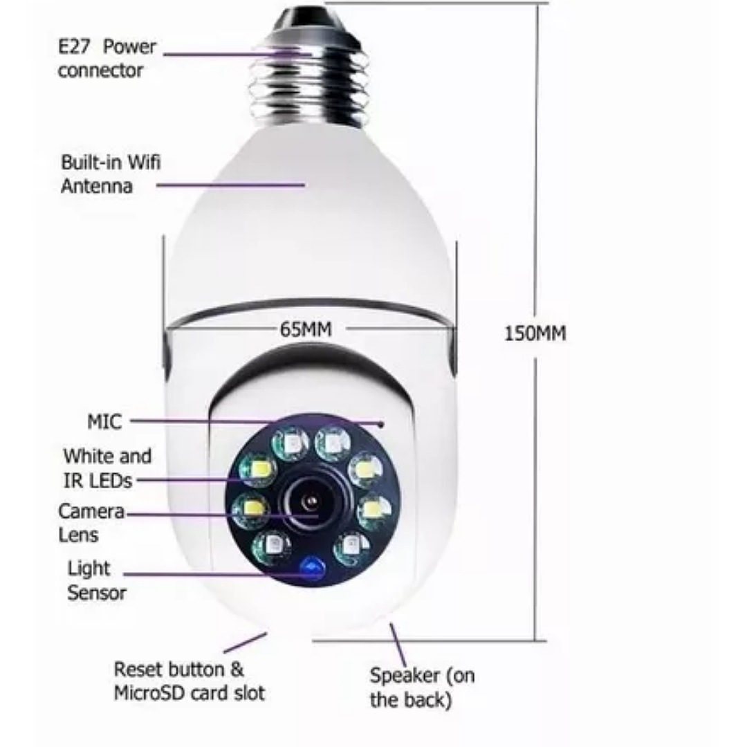 Cámara De Seguridas 360 Giratoria Tipo Foco, Visión Nocturna