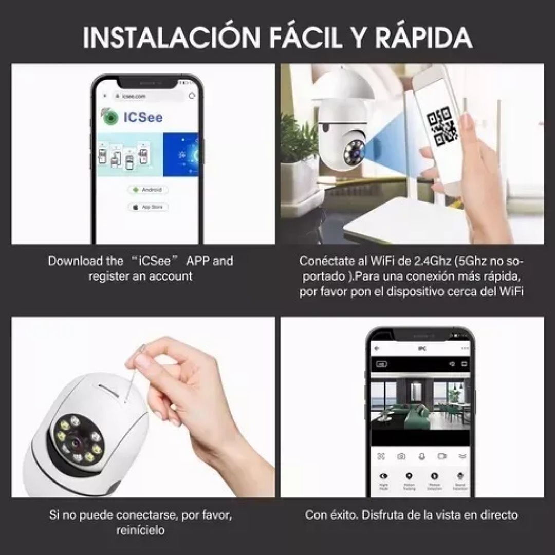 Cámara De Seguridas 360 Giratoria Tipo Foco, Visión Nocturna