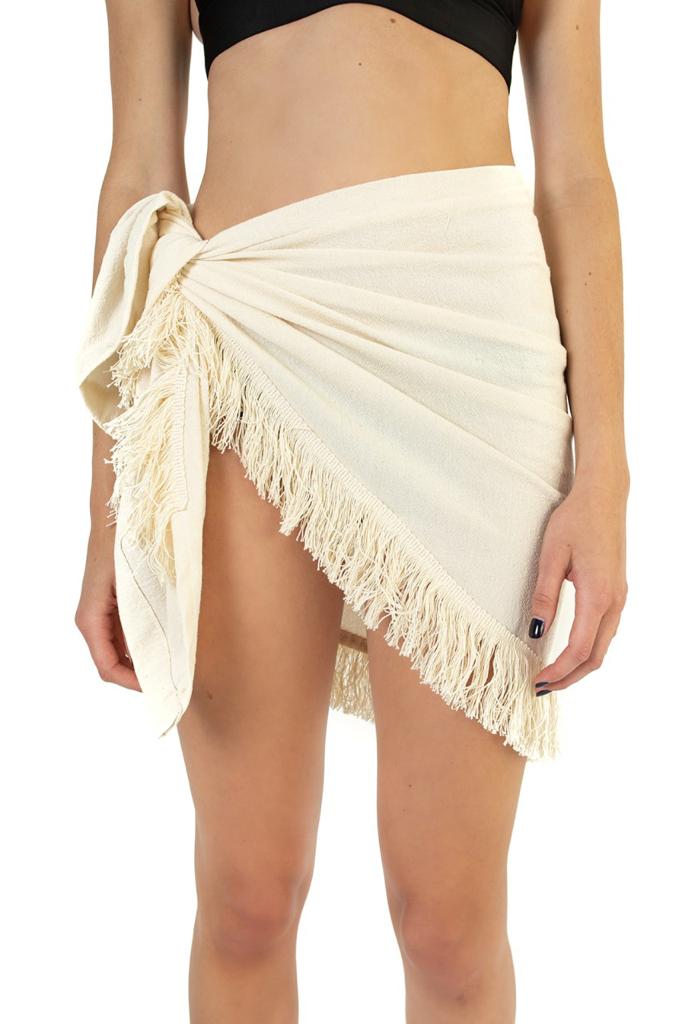  Falda de Playa hecho de Manta de Algodón deshilado, Fresco, Ropa de Playa, Pareo, Manta Deshilada de Algodón, Diferentes Tonos, Ropa de Mar. Punto y Compra SP-FCOR