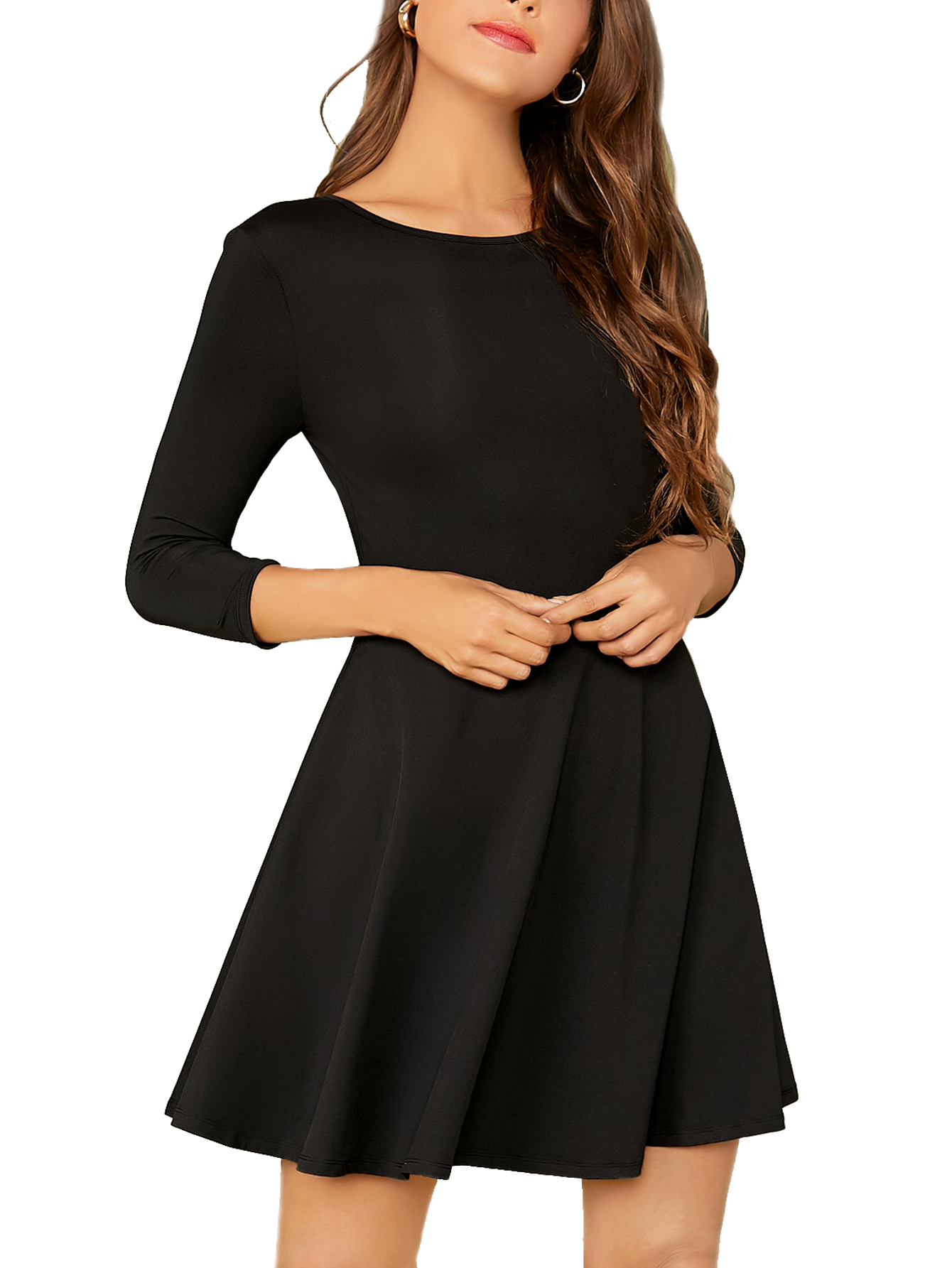 Vestido Casual Corto Suelto Escote Espalda V Manga 3/4 Sexy