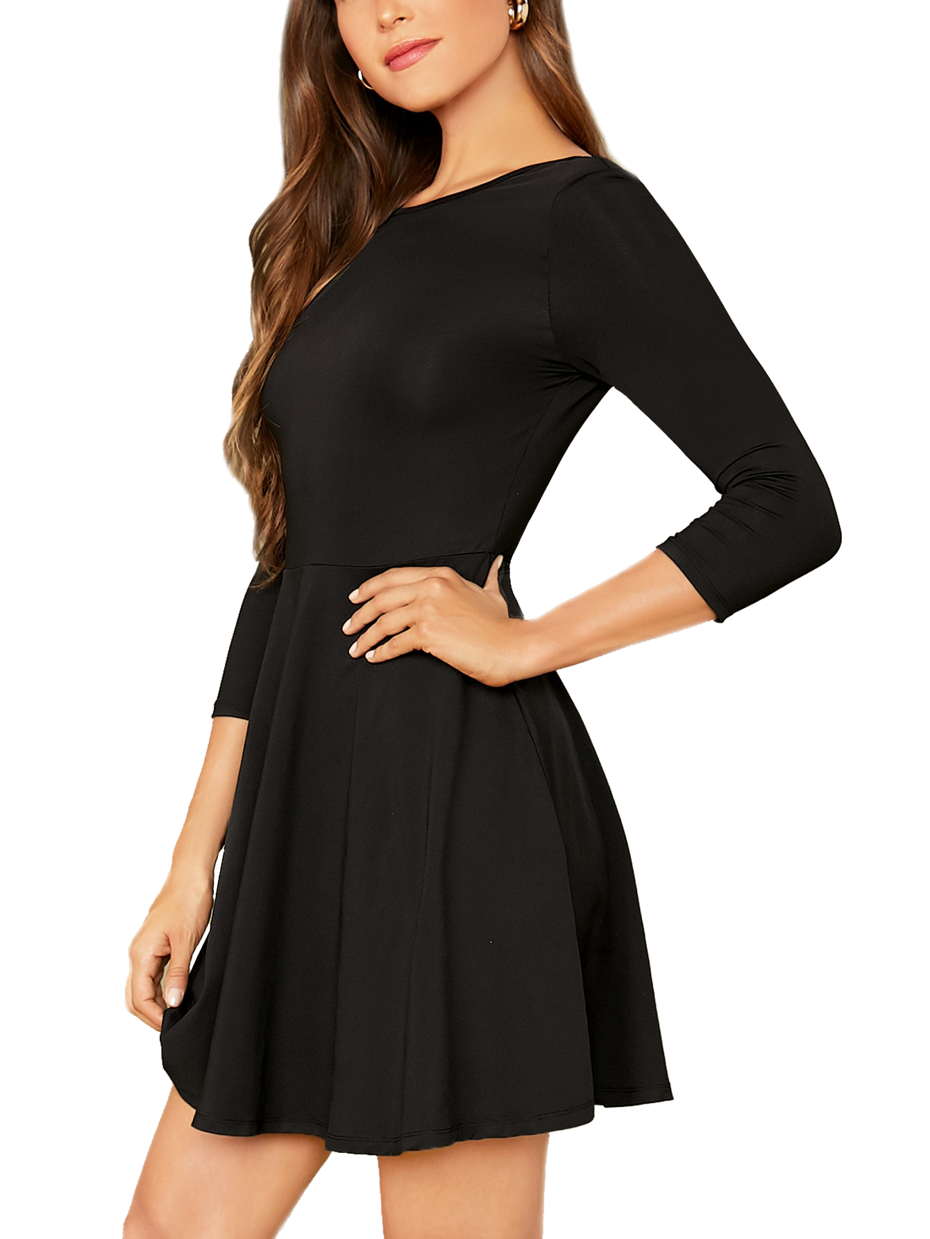 Vestido Casual Corto Suelto Escote Espalda V Manga 3/4 Sexy