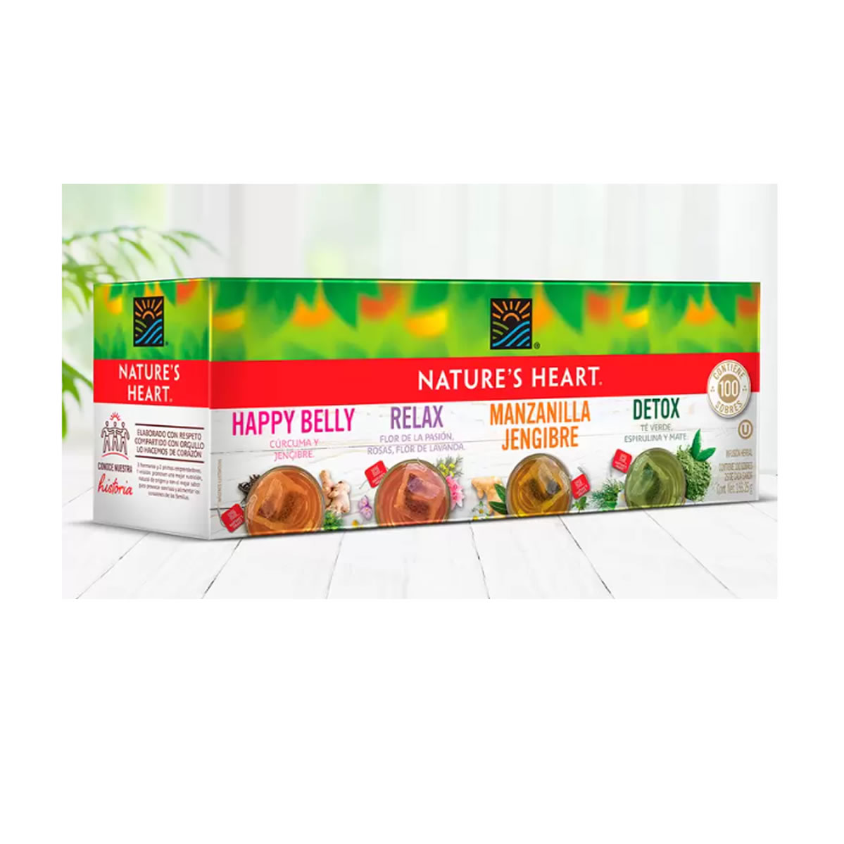 Té 4 sabores, 100 sobres de 1.5 g c/u Nature's Heart