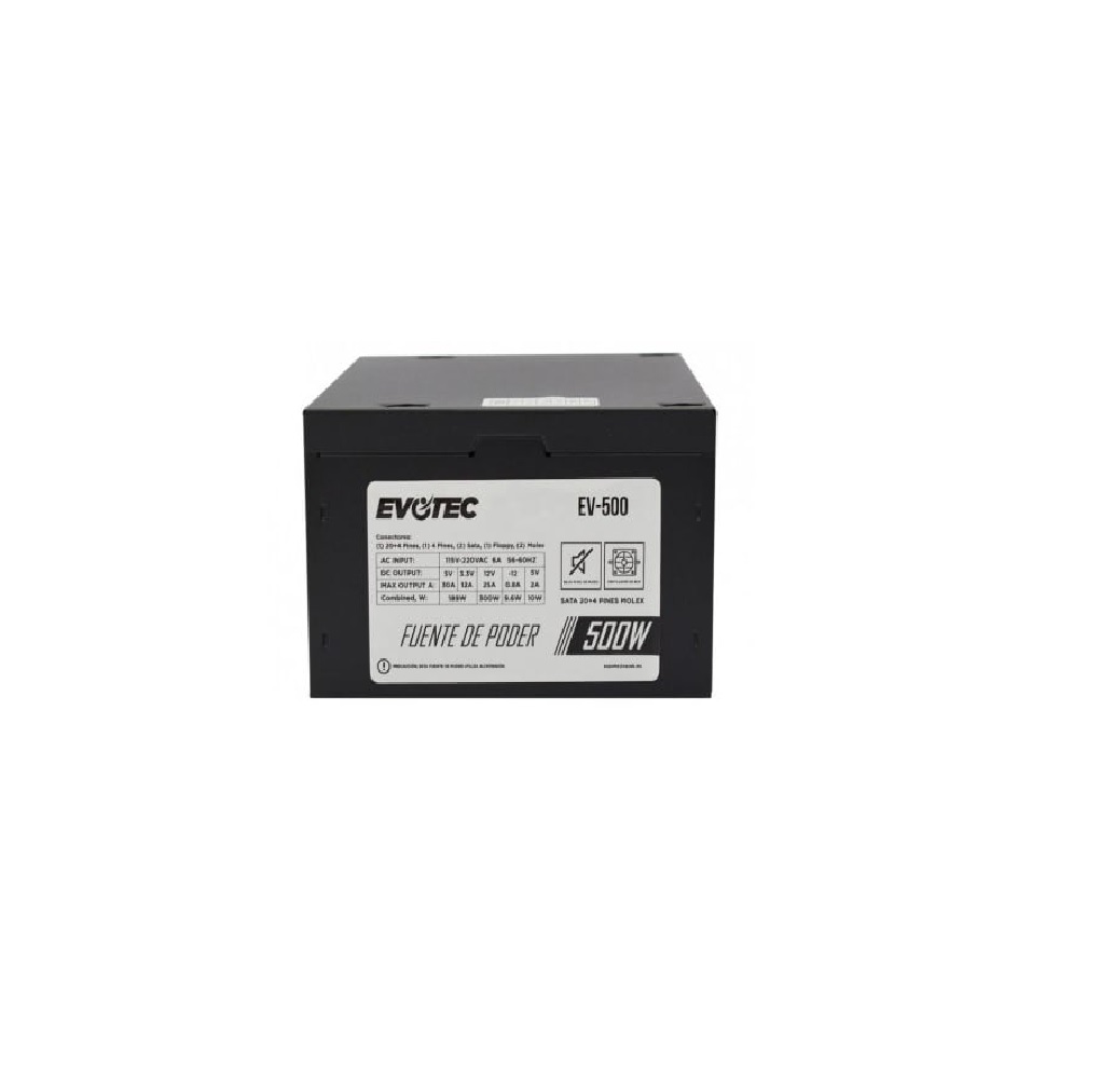 Fuente de poder evotec ev-500 negro 500w pc ensamble gamer energia corriente alimentacion pc