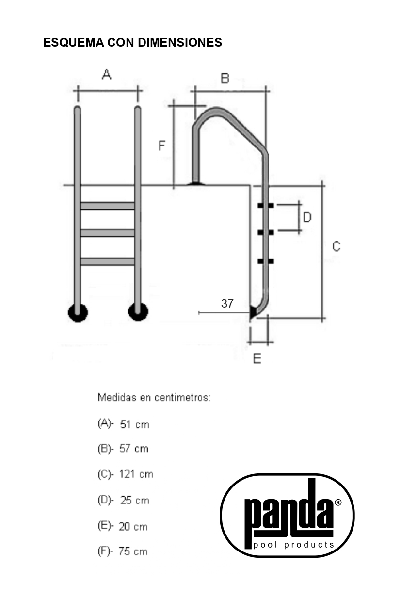 Escalera 3 Peldaños Panda Acero Inoxidable Piscinas Albercas