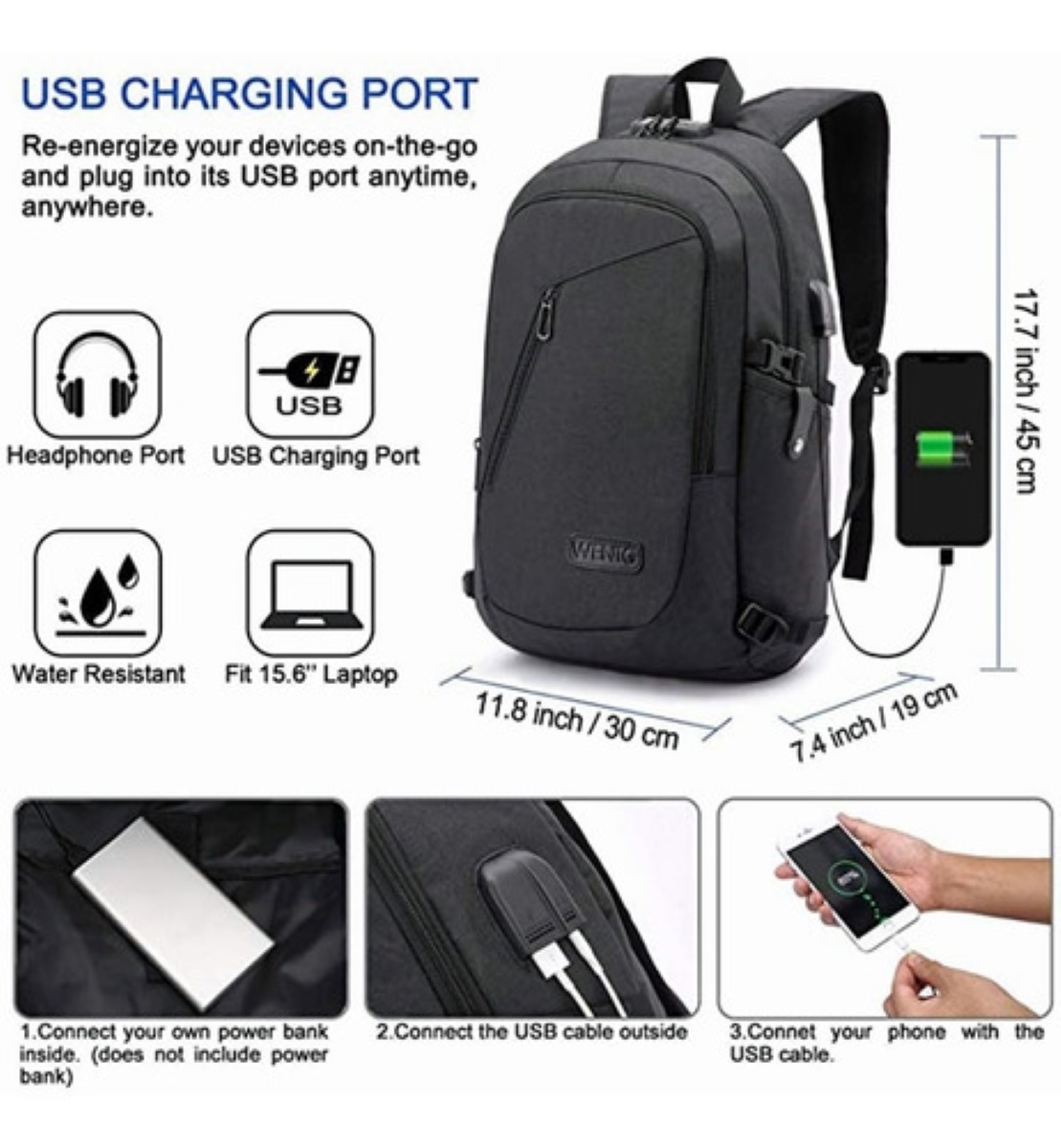 Mochila Antirrobo Negra para Caballero