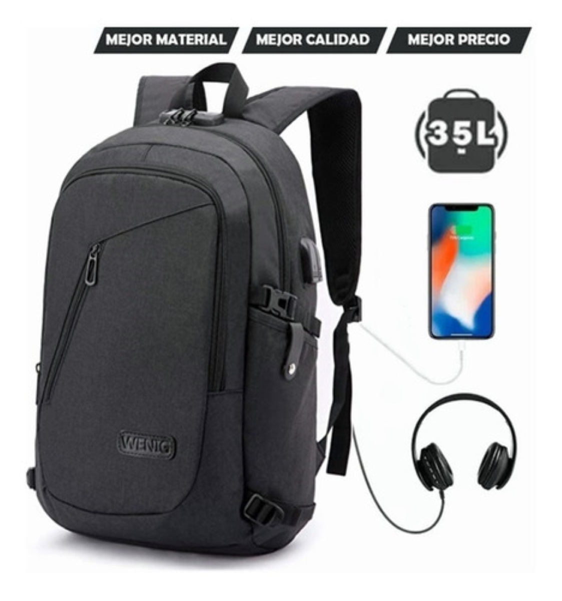 Mochila Antirrobo Negra para Caballero