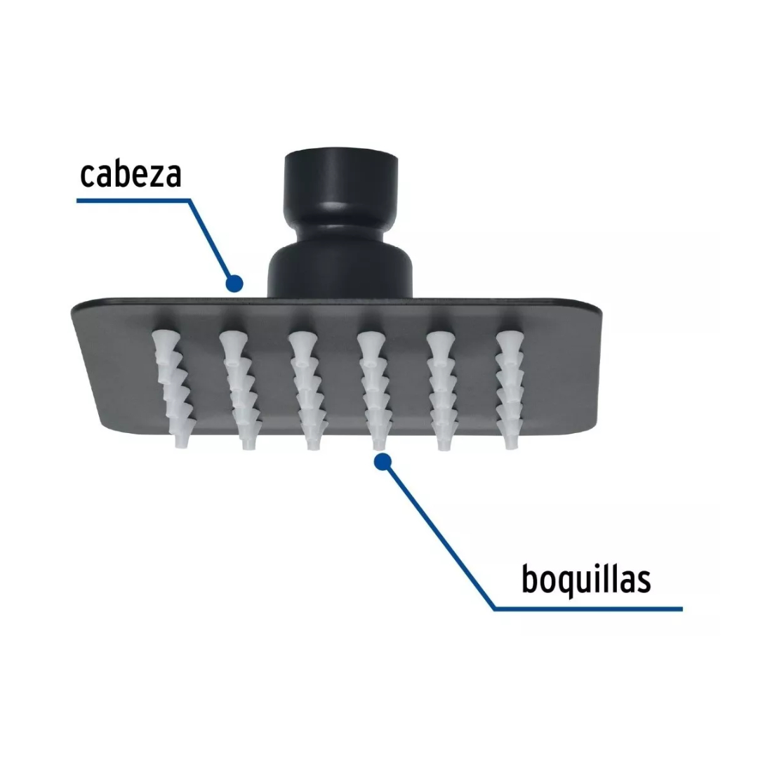 Regadera Cuadrada 4', Acero Inox, Sin Brazo, Negro Mate