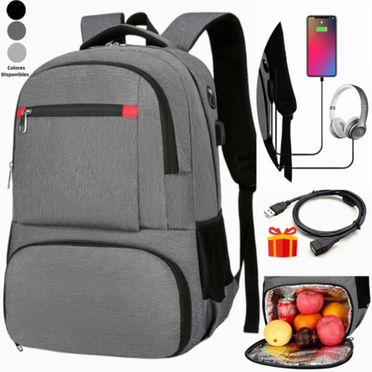 Bolsa De Almuerzo Impermeable Para Portátil Gris Oscuro