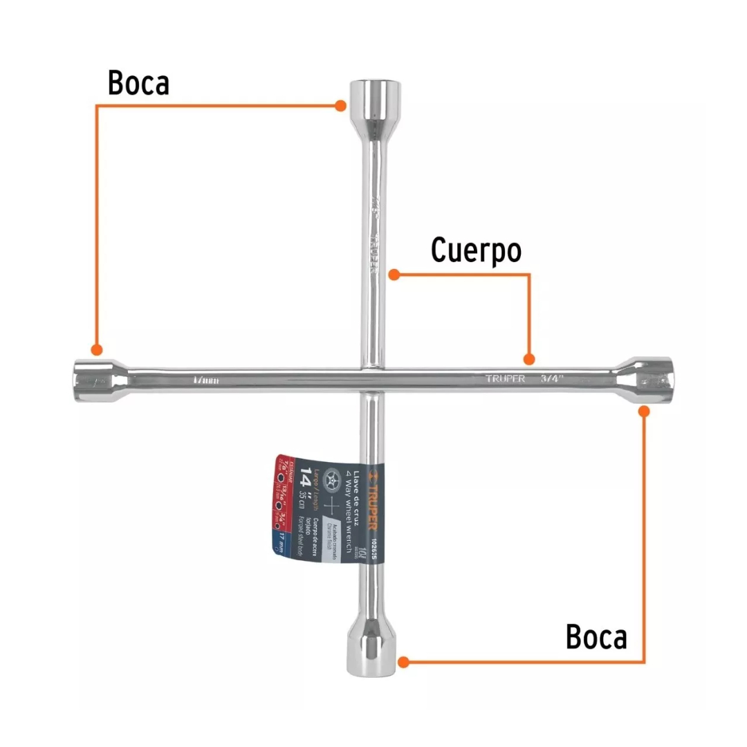 Llave De Cruz Para Llantas 14 PuLG Pulida Y Cromada