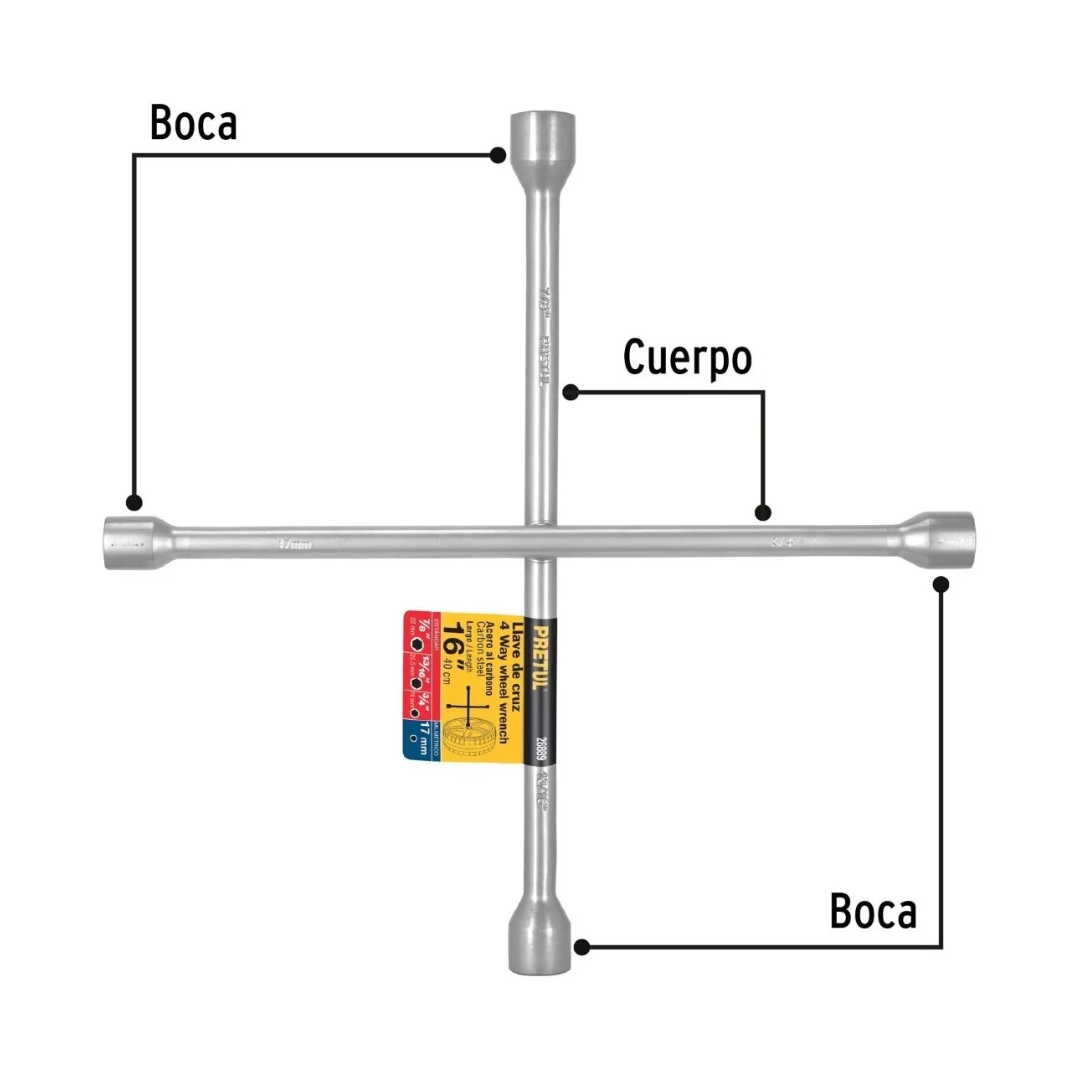 Llave De Cruz 16' Galvanizada Para Tuercas Y Birlos De Carro