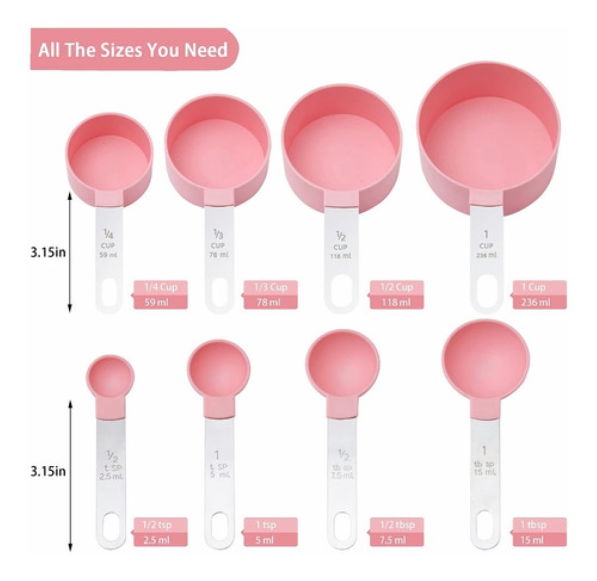Tazas Medidoras Y Cucharas De Reposteria Cocina 8 Pz Rosa
