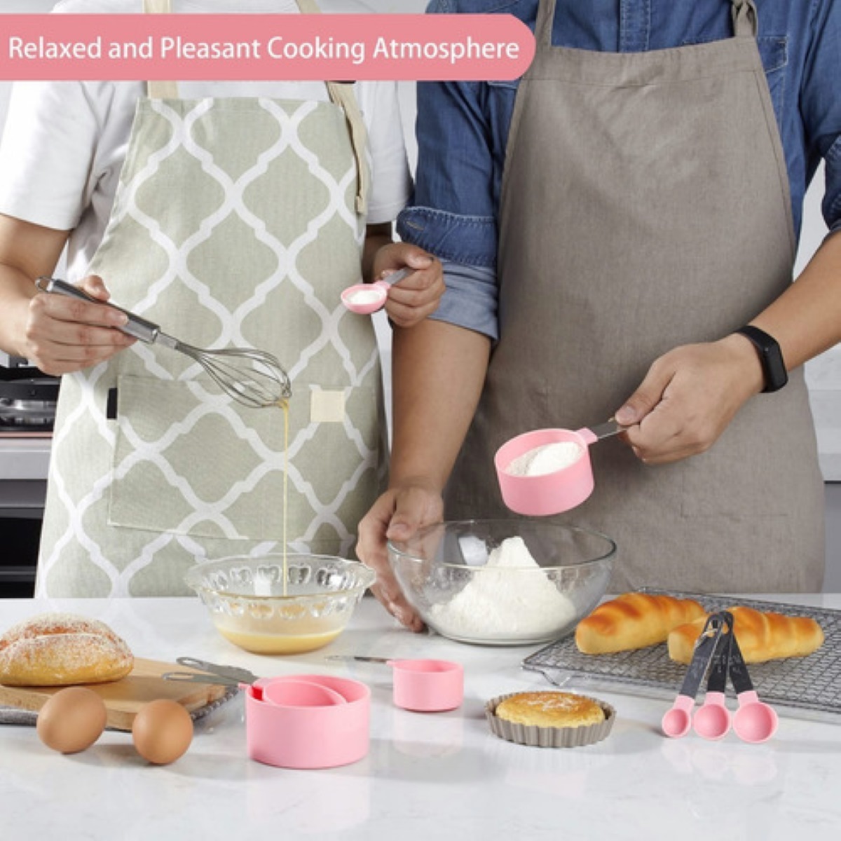 Tazas Medidoras Y Cucharas De Reposteria Cocina 8 Pz Rosa