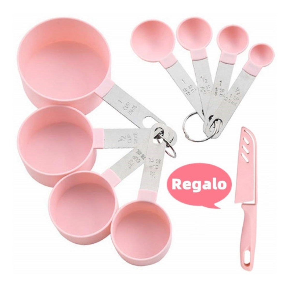 Tazas Medidoras Y Cucharas De Reposteria Cocina 8 Pz Rosa