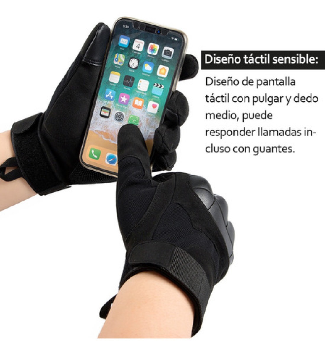 Guantes Tácticos para Motocicleta Militares Con Cobertura Completa talla L  Negro