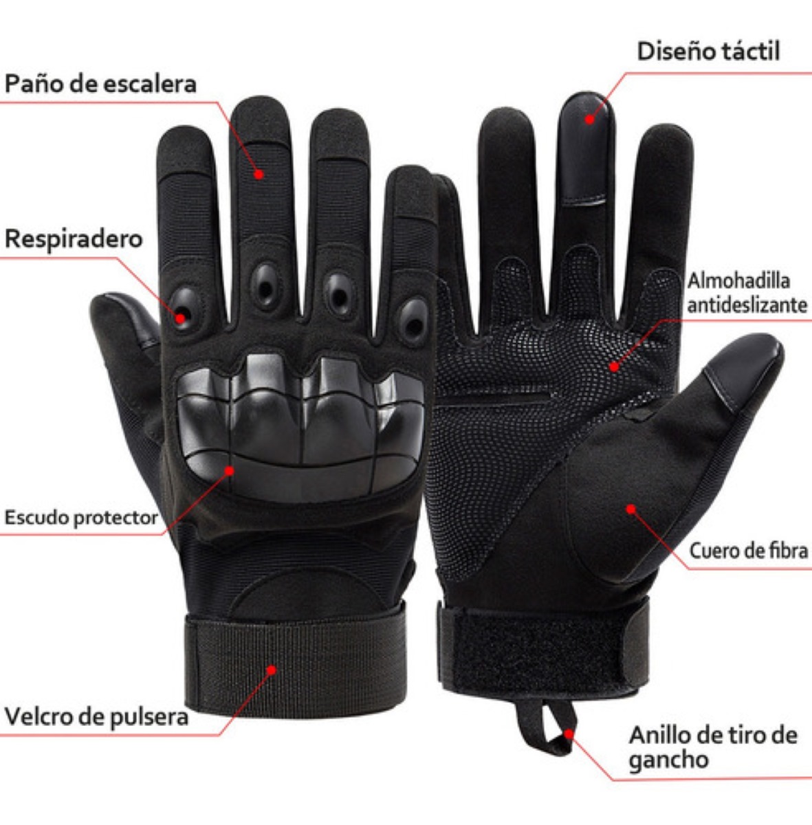 Guantes Tácticos para Motocicleta Militares Con Cobertura Completa talla L  Negro