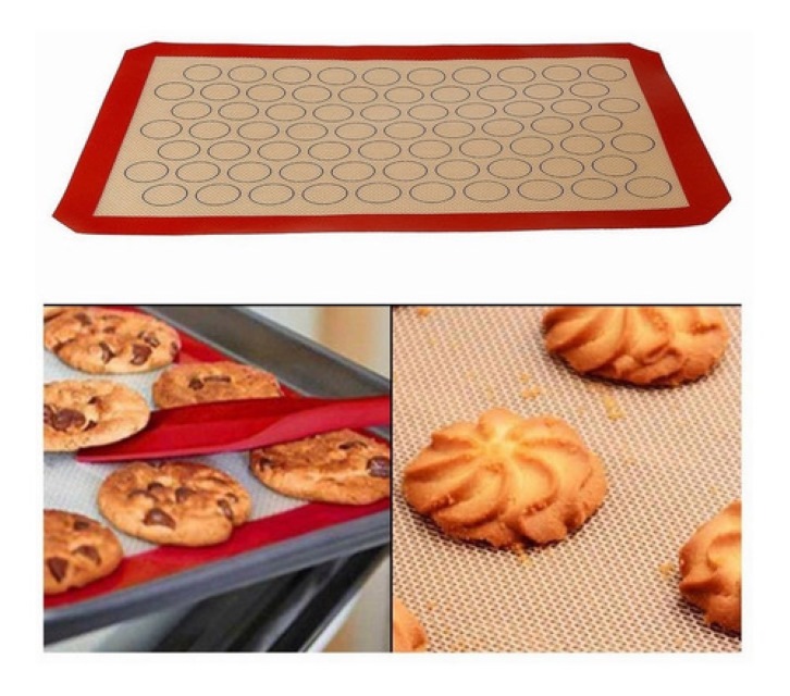 2 Alfombrillas Tapetes Antiadherentes De Silicona Para Hornear Beige con Rojo