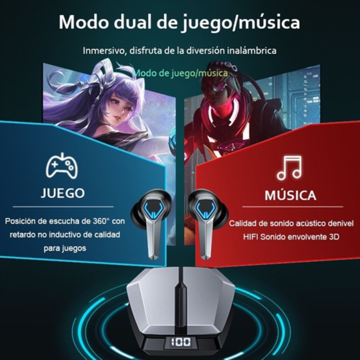 Bluetooth 5.0 Para TV Juegos PC Audifonos inalambricos Auriculares Gamer  Gaming