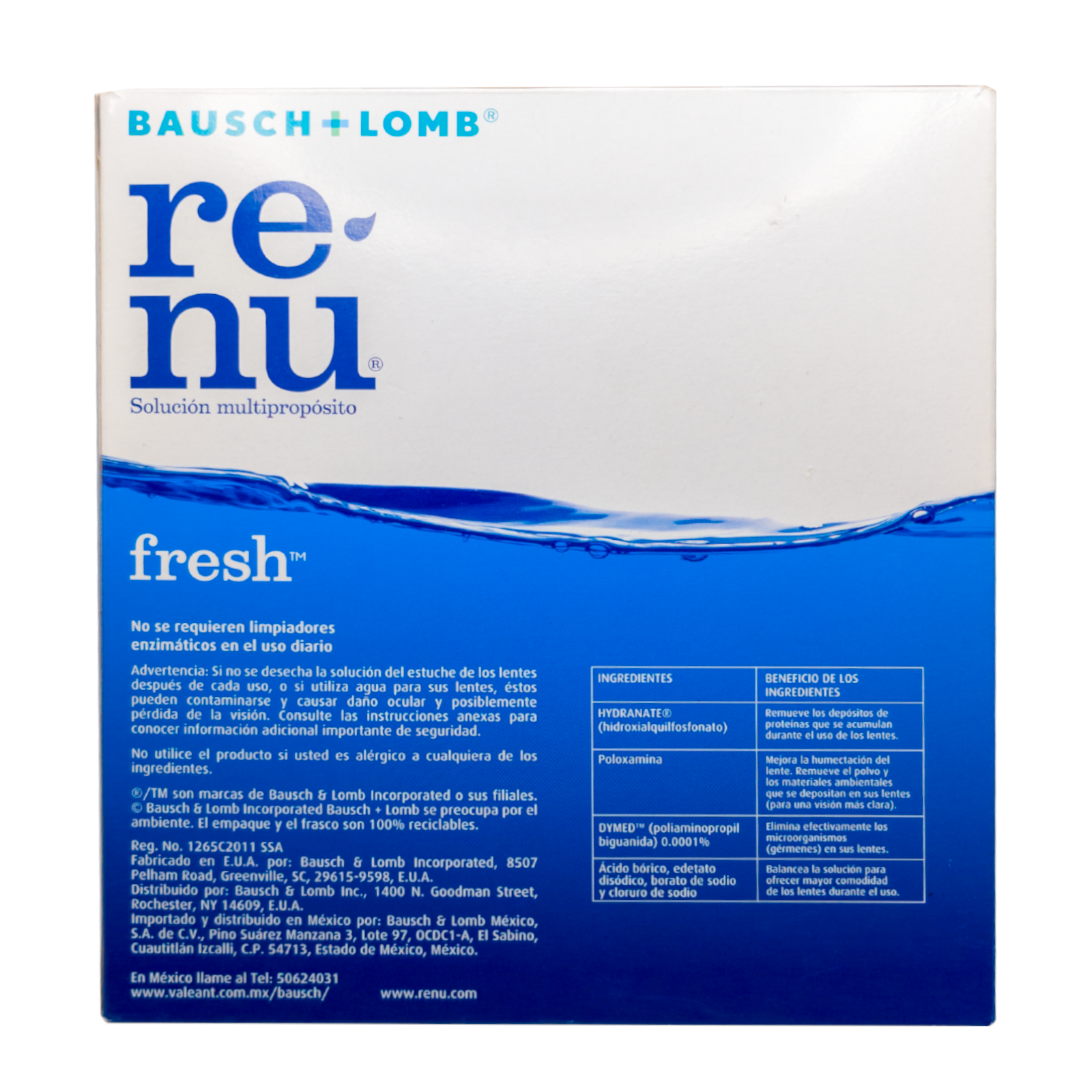 Renu Fresh Solución Para Lentes De Contacto 3 PZS 2 de 355 ml y 1 de 60 ml + Estuche