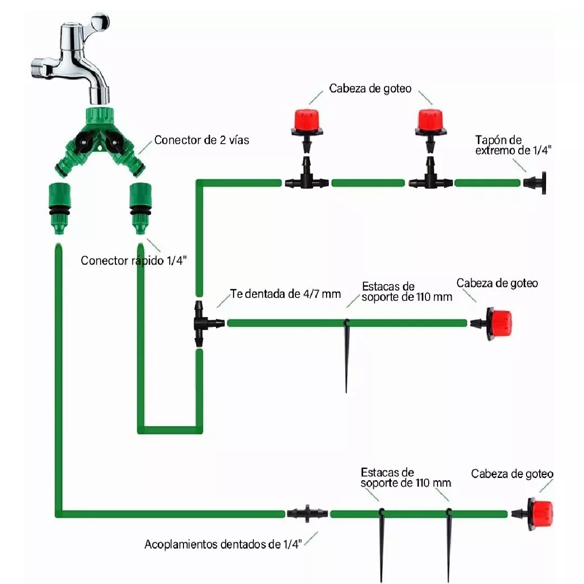 Sistema De Riego Automático Por Goteo Ahorra Agua 50m 211pzs