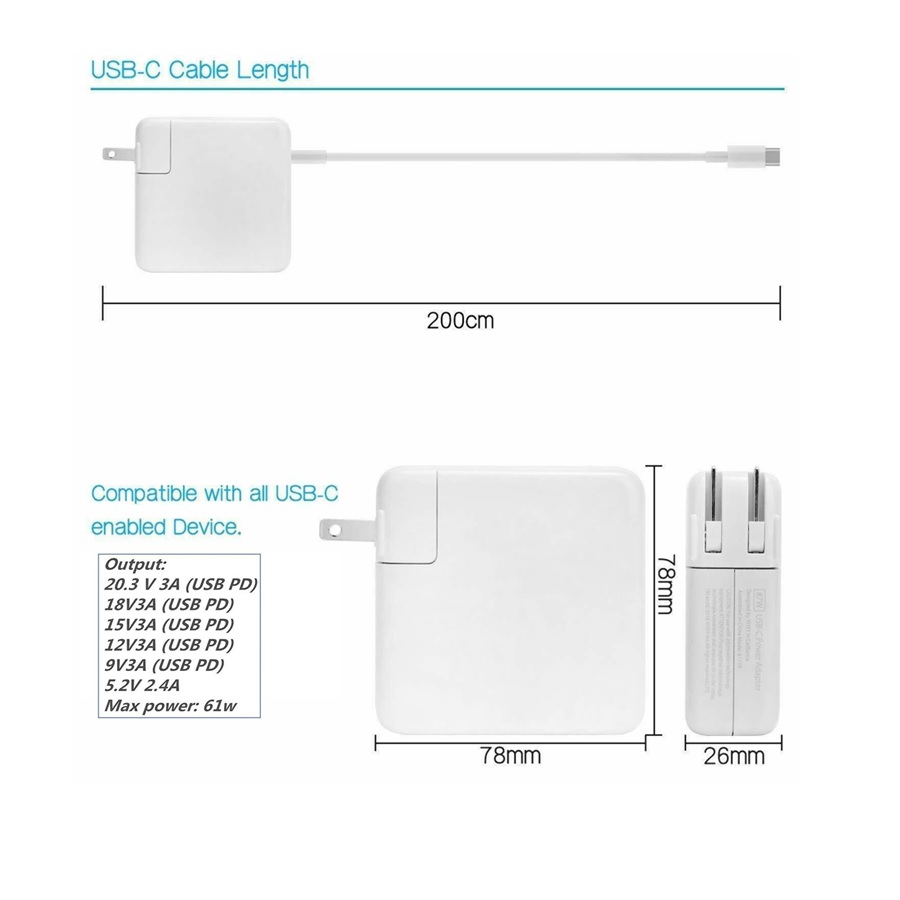 Cargador Para Huawei Matebook D14 D15 Tipo C 61w 20v 3.0a