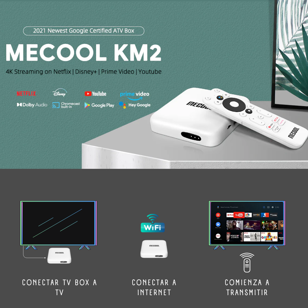 TV BOX KM2 Precertificación de Android TV 10 y Netflix Google Assistent  MECOOL