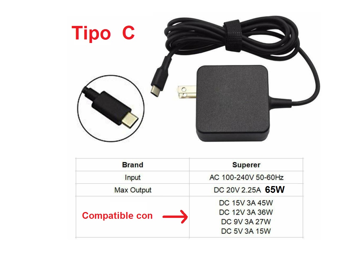 Cargador para Huawei Usb Tipo C 65w 20v 3.2a Matebook D13 D14 D15