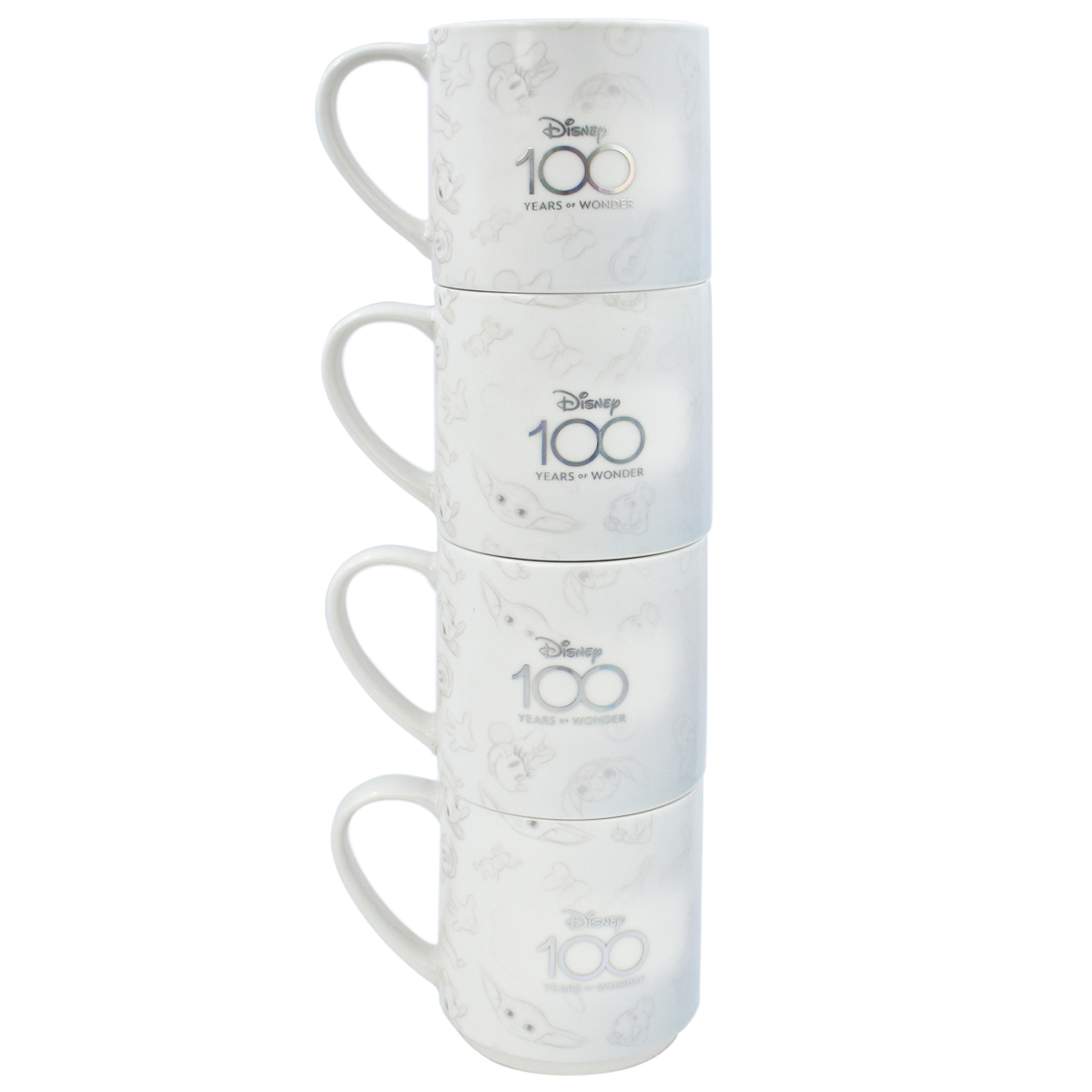 Fun Kids 1754-74 Juego de 4 tazas Porcelana Apilables Colección Disney 100 Spider Man, Stitch, Rapunzel y Baby Yoda 320ml 