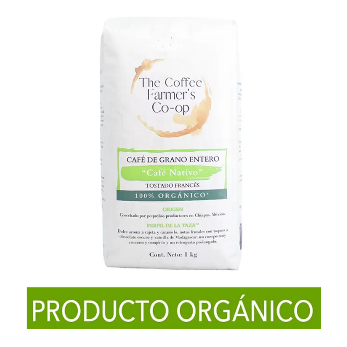 Café Orgánic Tostado Francés Grano Entero Coffee Farmers 1Kg