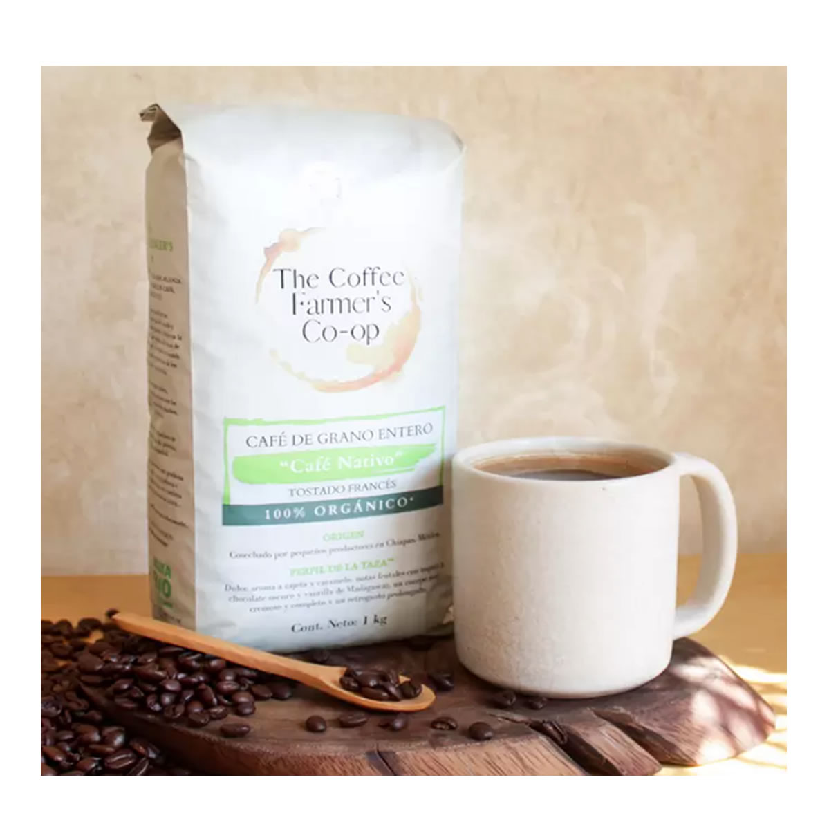 Café Orgánic Tostado Francés Grano Entero Coffee Farmers 1Kg