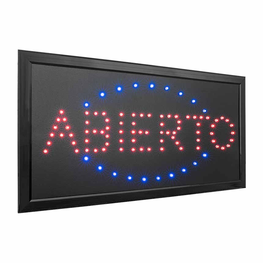 Cartel Led Luces Rgb 50x25 Cm Abierto Almacen Bar Cafe Ferreteria