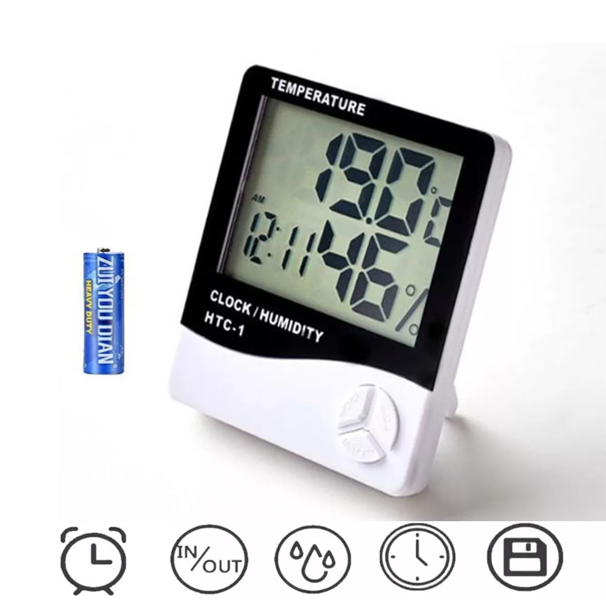 Higrometro Digital Termometro Medidor Humedad Reloj Alarma