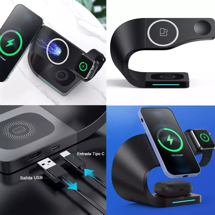 Soporte De Carga Inalámbrico Qi para 4 dispositivos - 15w Base de Carga Rápida