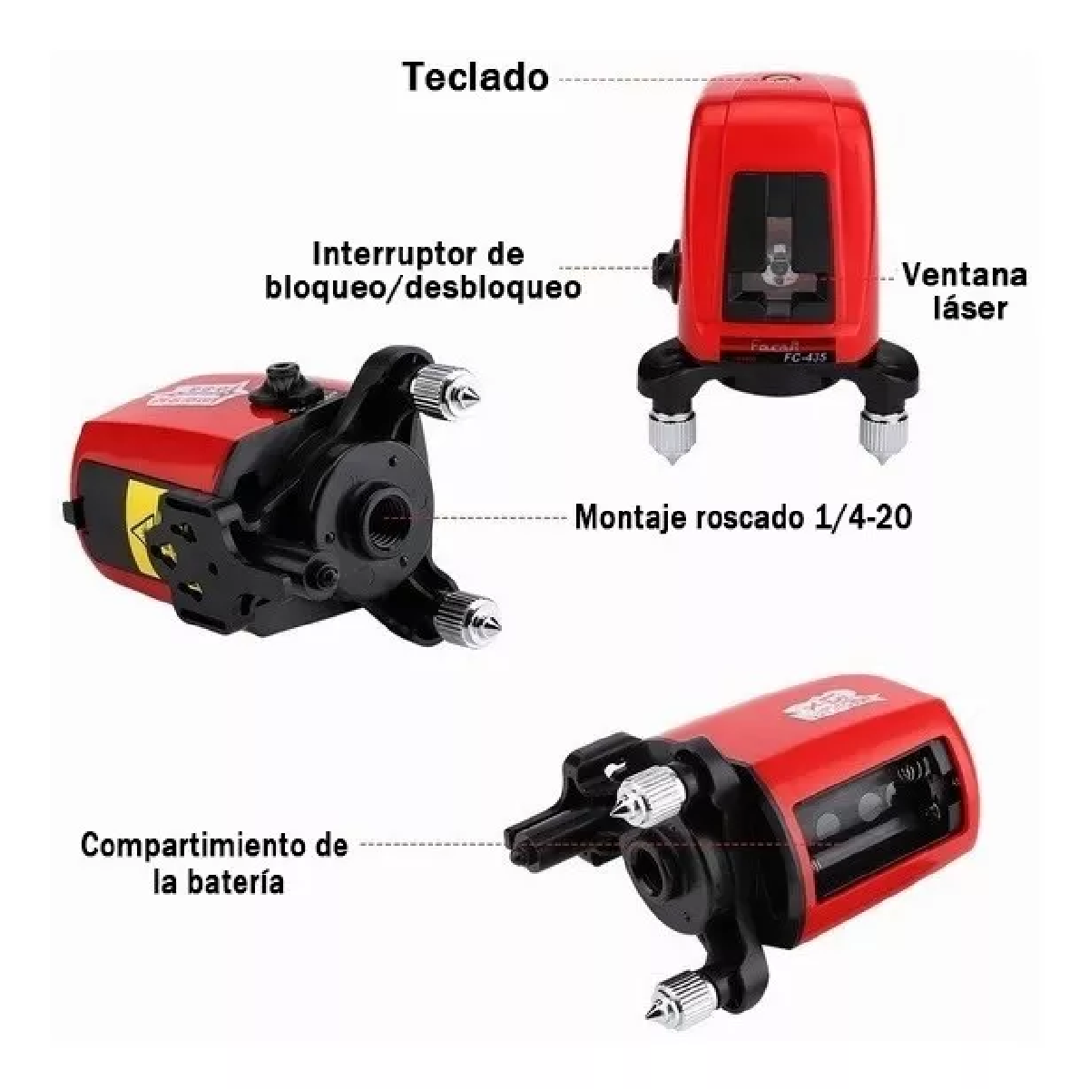 Nivel De Laser Autonivelante ( Laser Rojo ). Rango De Trabajo: 0-20 M. 1  Linea Horizontal-4 Vertical