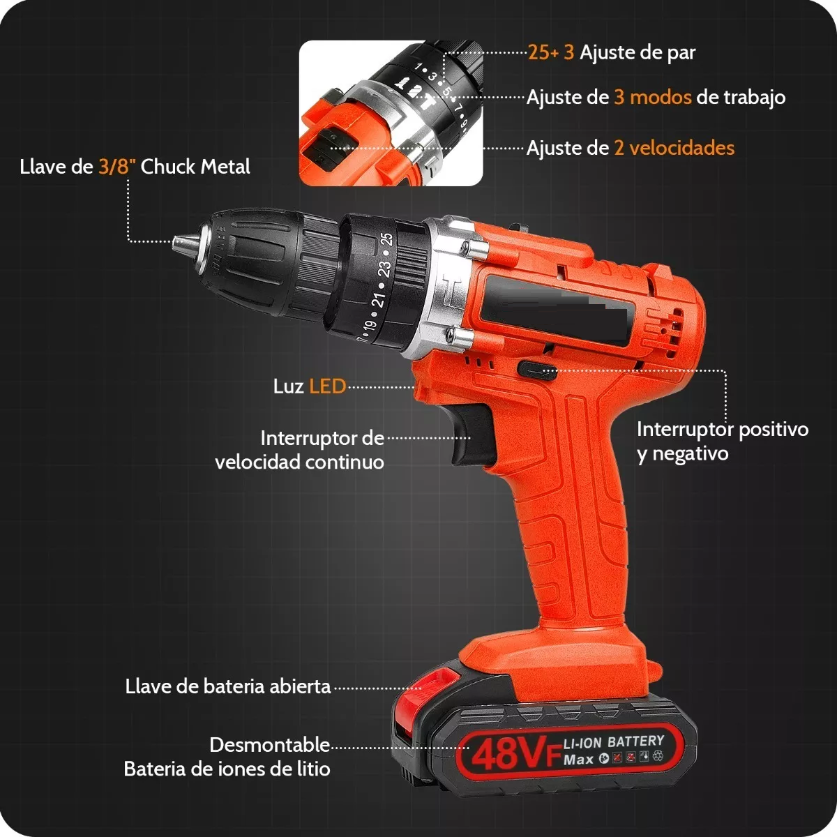Kit Taladro De Impacto Inalámbrico Con 2 Baterías De Litio