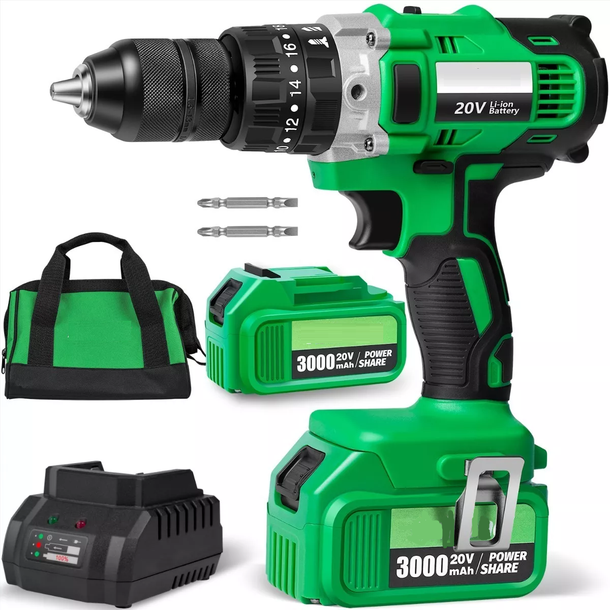 Set Taladro Rotomartillo 1/2'' Con 3.0ah Batería Bolsa herramientas