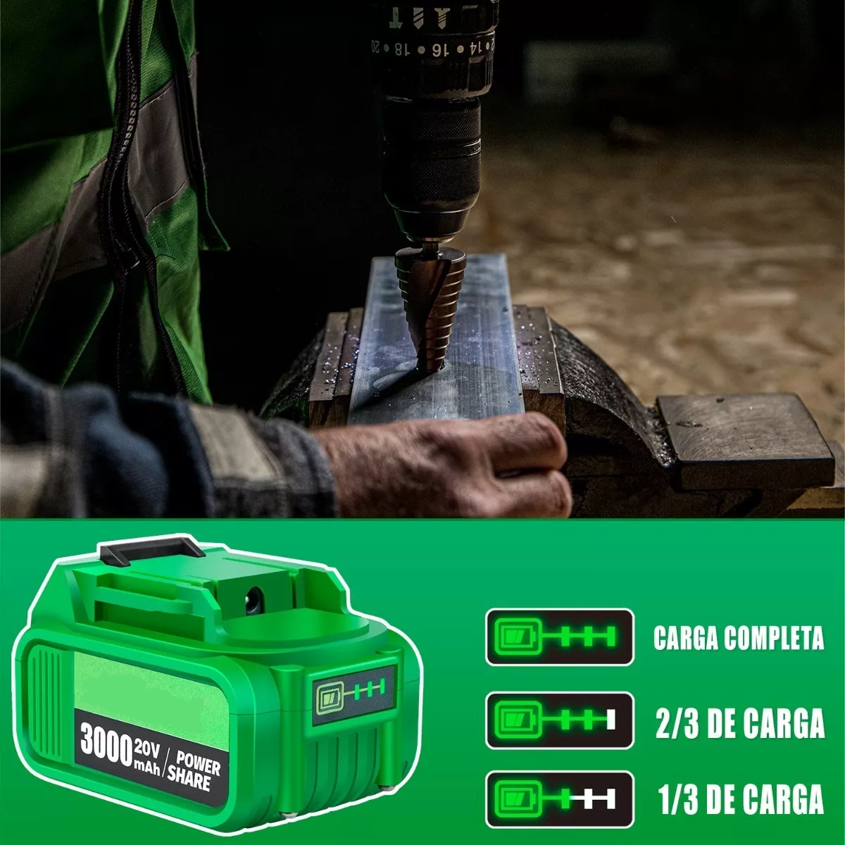 Set Taladro Rotomartillo 1/2'' Con 3.0ah Batería Bolsa herramientas