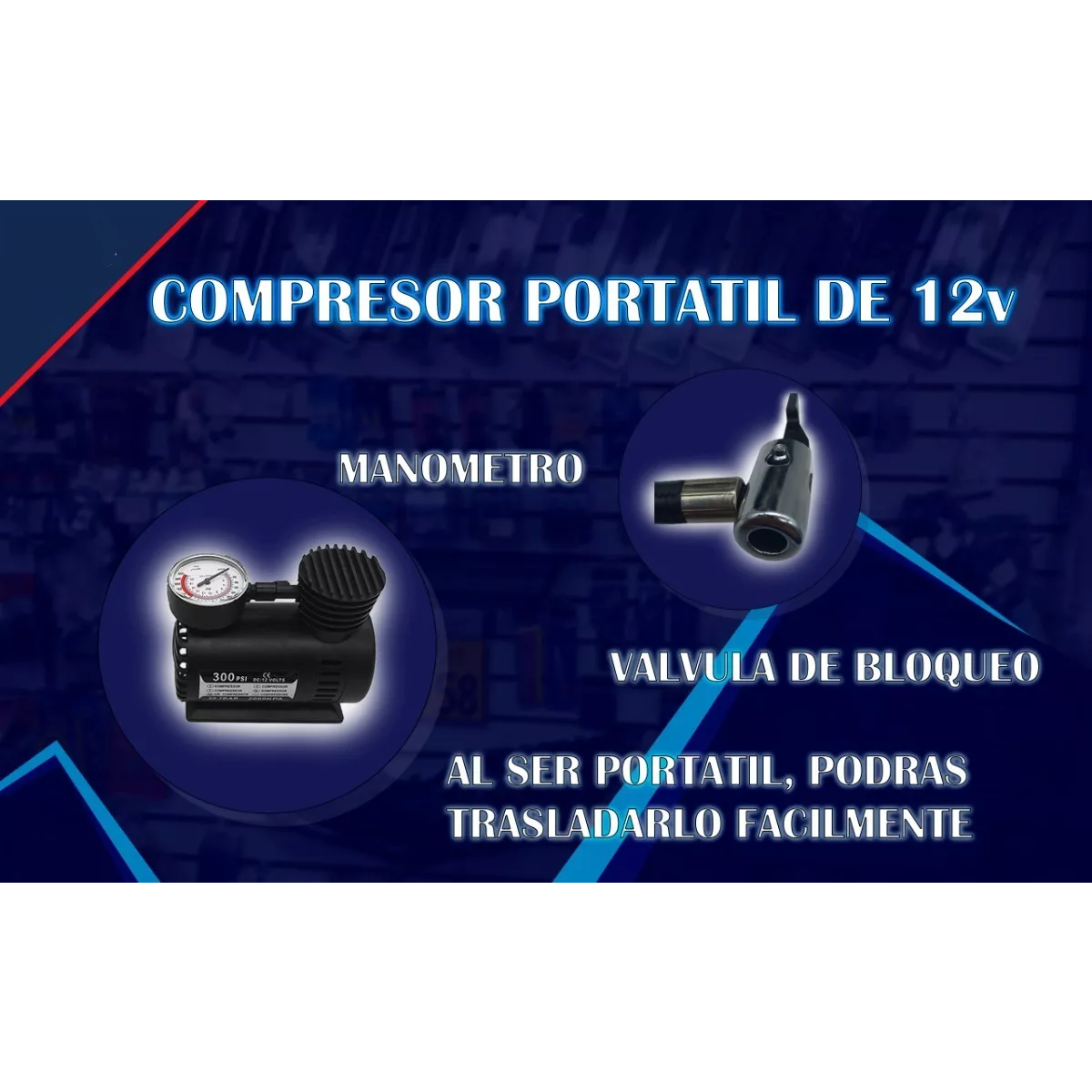 Compresor De Aire Mini Para Llanta 300psi Portátil 12v